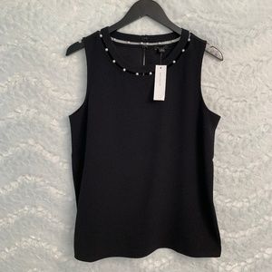 Ann Taylor | Black Blouse with Pearl Detail Neck